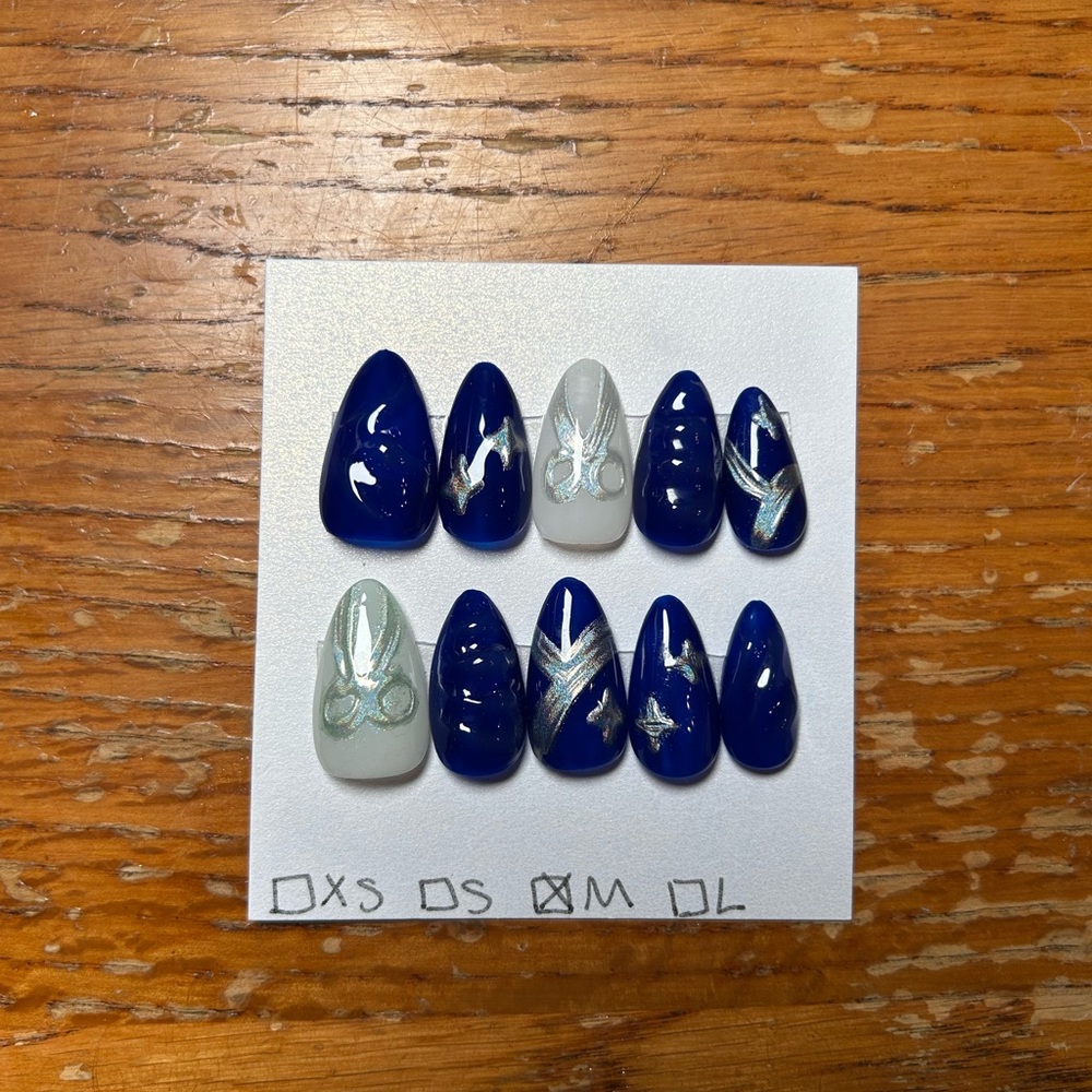 Blue and Silver Press-On Nails